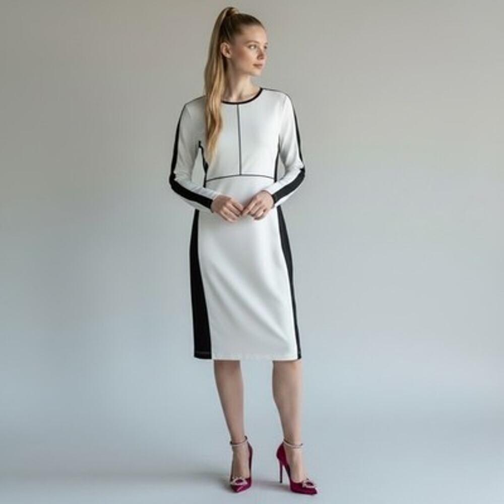 Narciso Rodriguez Design Nation Black White Colorblock LS Midi Dress Large